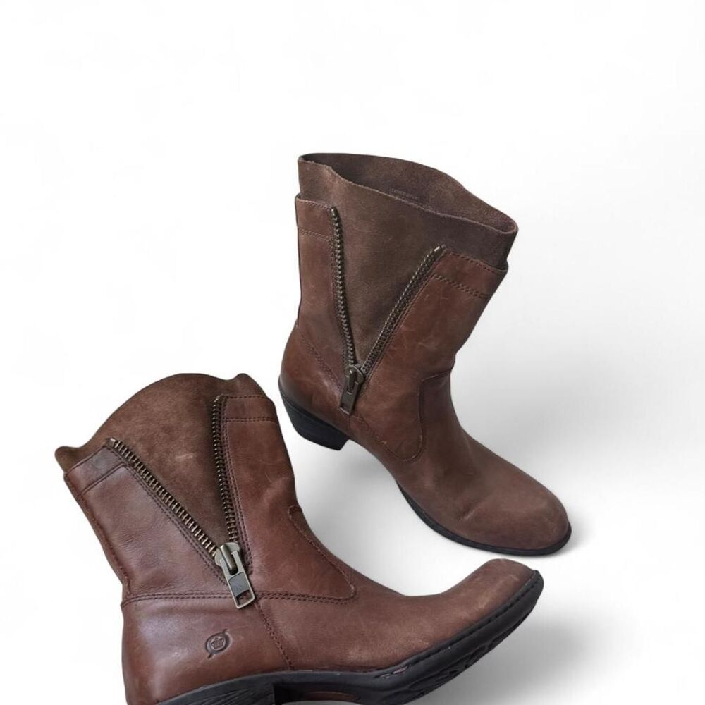 Børn Brown Leather Double-Zip Western Ankle Boots Women’s Size 8